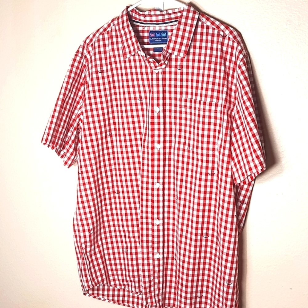 Charleston Threads cotton gingham shirt w/ nautical print XL